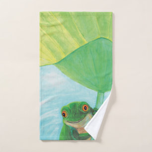 Grüner Frosch unter Lily Pad Handtuch