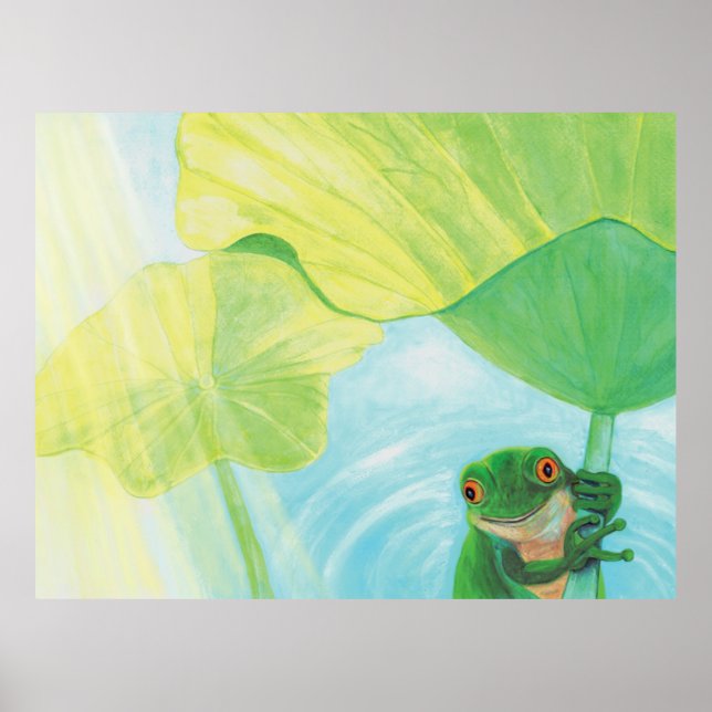 Grüner Frosch unter Lily Pad Poster (Vorne)