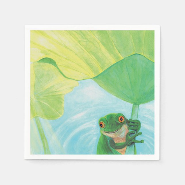 Grüner Frosch unter Lily Pad Serviette (Vorderseite)