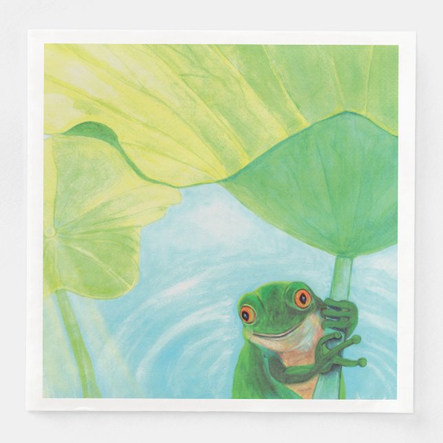 Grüner Frosch unter Lily Pad Serviette (Vorderseite)