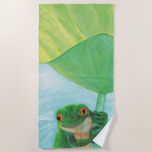 Grüner Frosch unter Lily Pad Strandtuch