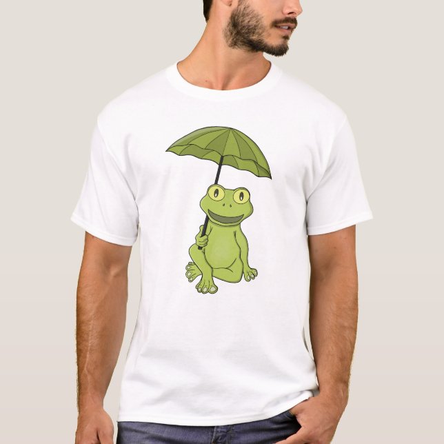 Grüner Frosch unter Regenschirm T-Shirt (Vorderseite)