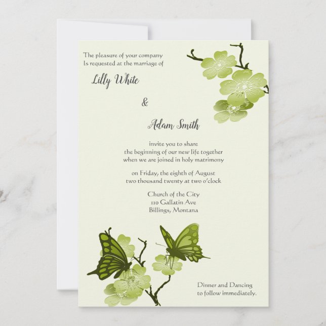 Grüner Frühling blüht mit Schmetterlingen (Vorderseite)