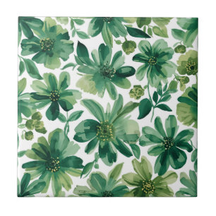 Grüner Garten Florale Botanische Aquarellmalerei Fliese