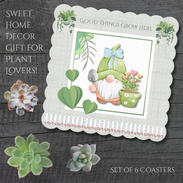 Grüner Gartenzwerg Gute Dinge wachsen hier Untersetzer (Sweet Green Garden Gnome Home Decor Gift for Plant Lovers! )