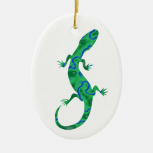 Grüner Gecko ArtDeco Keramik Ornament