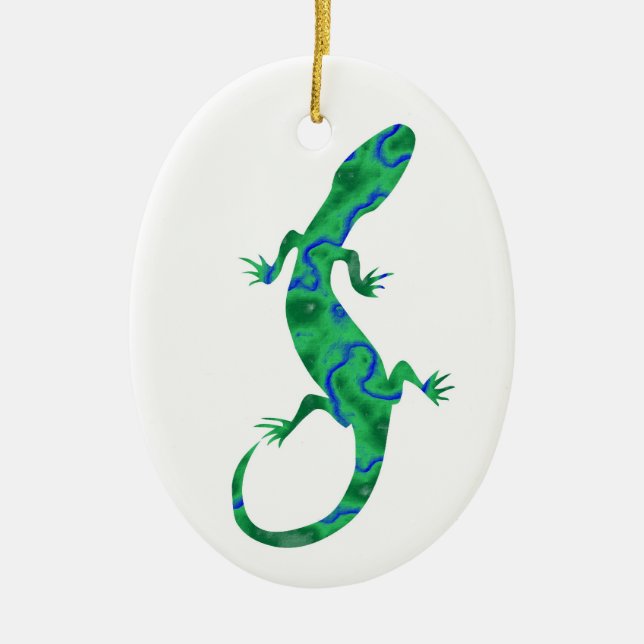 Grüner Gecko ArtDeco Keramik Ornament (Vorne)