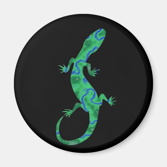 Grüner Gecko ArtDeco Magnet (Vorne)