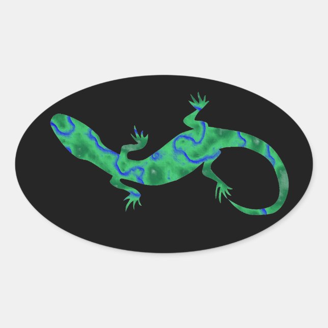 Grüner Gecko ArtDeco Ovaler Aufkleber (Vorderseite)