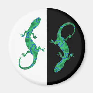Grüner Gecko ArtDeco Schwarz-Weiß Magnet