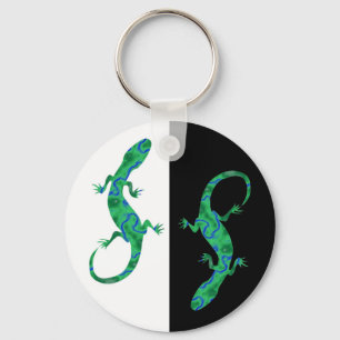 Grüner Gecko ArtDeco Schwarz-Weiß Schlüsselanhänger