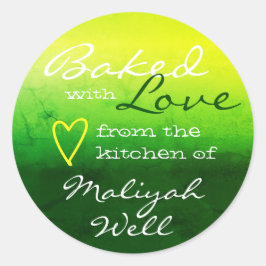 Grüner Gelber Marmor, gebacken mit Liebe Herz Runder Aufkleber