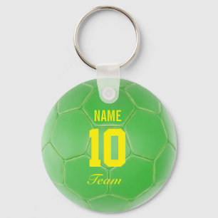 Grüner gelber Team-Fußball-Ball-personalisierter Schlüsselanhänger