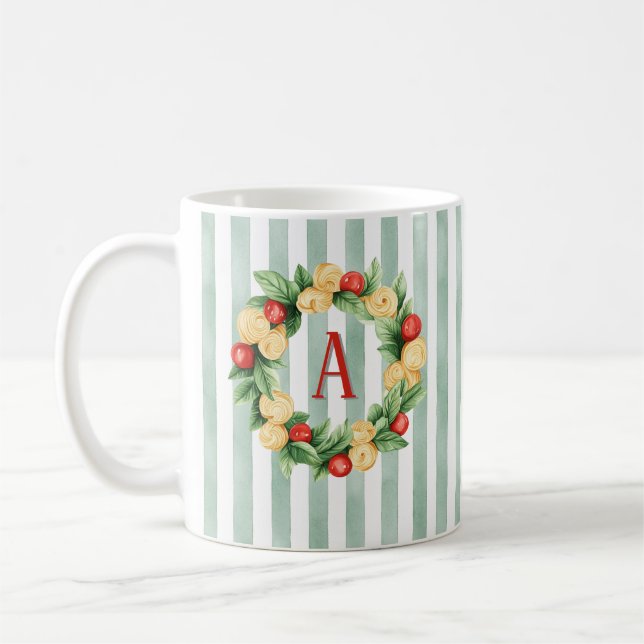 Grüner gestreifter Pasta-Kranz Initialen Tasse (Links)
