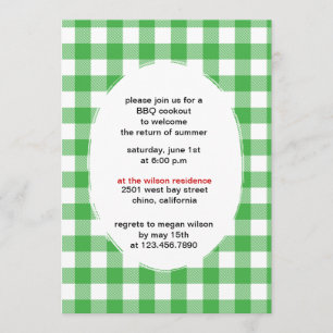 Grüner Gingham - Grillen-Party EinladungGEWOHNHEIT Einladung