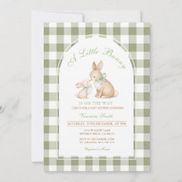 Grüner Gingham-Hase Frühling Oster-Baby-Party Einladung