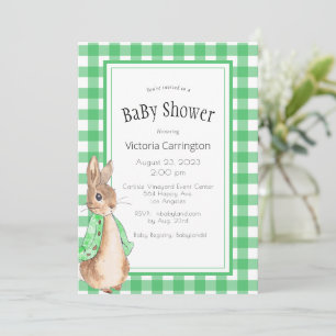 Grüner Gingham-Hasen-Baby-Party Einladung