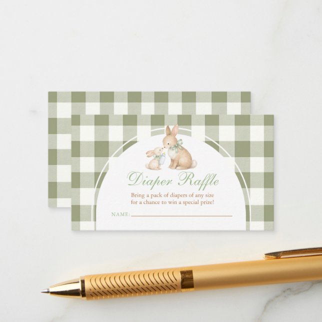 Grüner Gingham-Hasen-Frühlings-Oster-Windel-Raffle Begleitkarte (Vorderseite/Rückseite Beispiel)