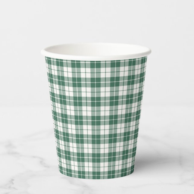 Grüner Gingham Karo Geschlechtsneutral Pappbecher (Vorderseite)