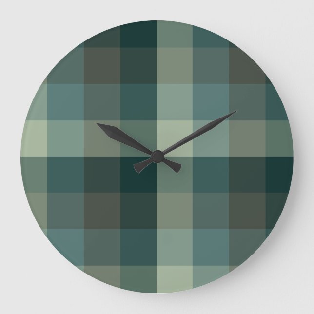 Grüner Gingham-Karo-Karo-Design  Große Wanduhr (Vorderseite)