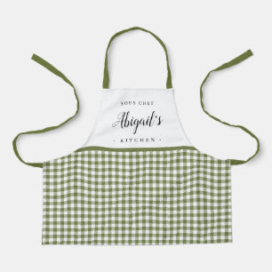Grüner Gingham-Karo-Kind personalisiertes Kochen Schürze