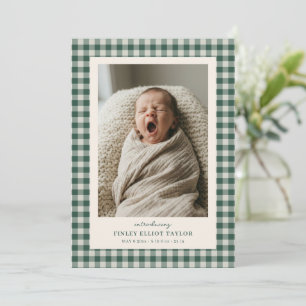 Grüner Gingham-Karo-Neugeborenen-Foto Baby Junge G Ankündigung