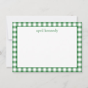 Grüner Gingham Karo personalisierte Flat Mitteilungskarte