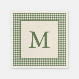 Grüner Gingham-Karo-Personalized Anfangsbuchstabe Serviette