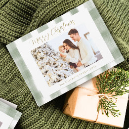 Grüner Gingham Karo Wasserfarben Foto Weihnachten