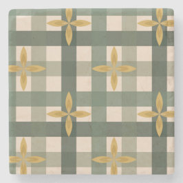 Grüner Gingham & Leaves Steinuntersetzer