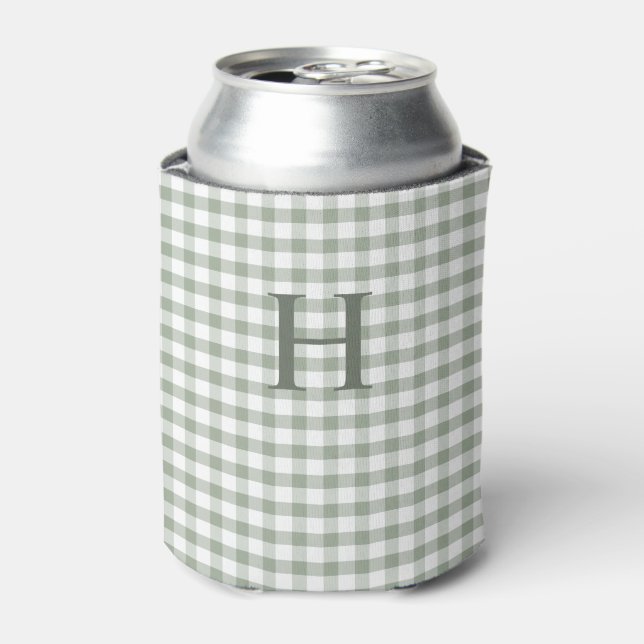 Grüner Gingham moderner Monogramm Dosenkühler (Kanne Vorderseite)