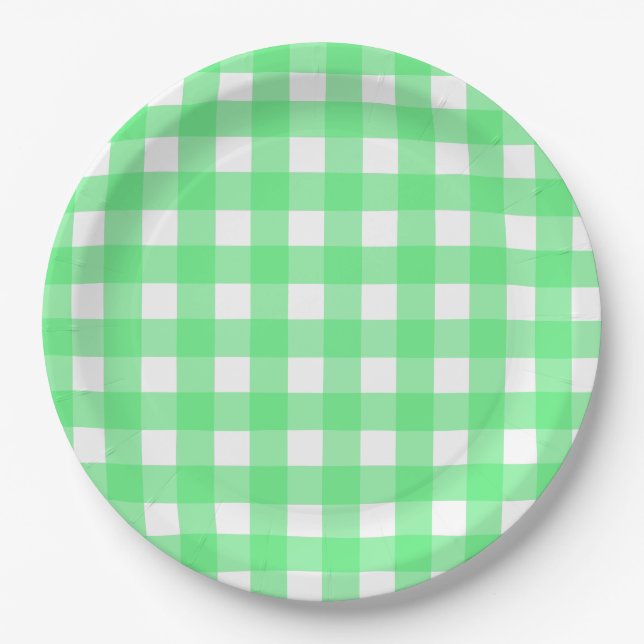 Grüner Gingham Pappteller (Vorderseite)
