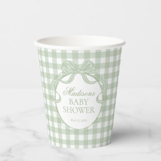 Grüner Gingham-Schmetterlings-Baby-Party Pappbecher