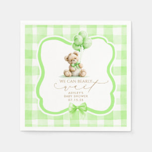 Grüner Gingham-Teddy-Bär-Baby-Party Serviette