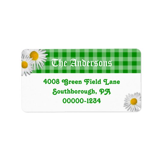 Grüner Gingham und Gänseblümchen-kundenspezifische Adressaufkleber
