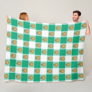 Grüner Gingham und gelbe Sonnenblumen Fleecedecke