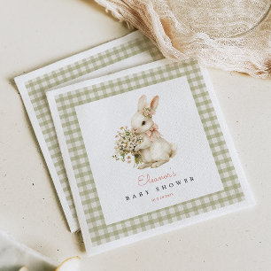 Grüner Gingham Vintage-Hase Baby Shower Serviette