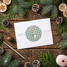 Grüner Gingham-Weihnachtsumschlag-Aufkleber | Schn