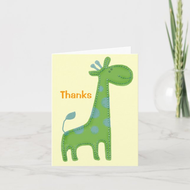 Grüner Giraffeapplique-Dank Dankeskarte (Vorderseite)