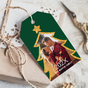Grüner glänzender Weihnachtsbaum personalisiertes  Geschenkanhänger