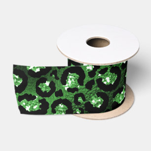 Grüner Glitter Glam Leopardenflecken Muster Satinband
