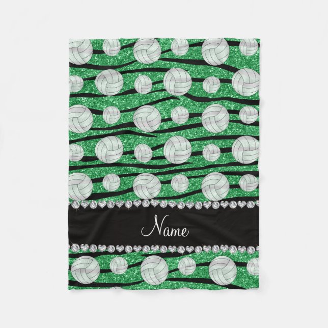 Grüner Glitter Namenszebra stripes Volleyball Fleecedecke (Vorderseite)