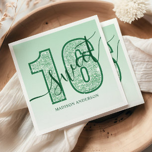 Grüner Glitter-Schriftzug Sweet 16 Geburtstag Serviette