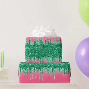 Grüner Glitter-Tropfen Rosa Trendiger Glamour Glan Geschenkpapier