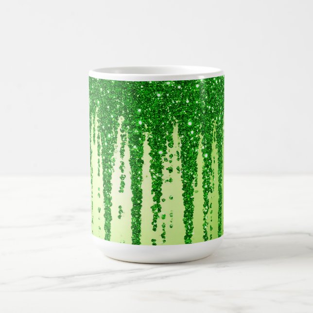 Grüner Glitter-Tropfenhintergrund mit Funkeln Kaffeetasse (Mittel)