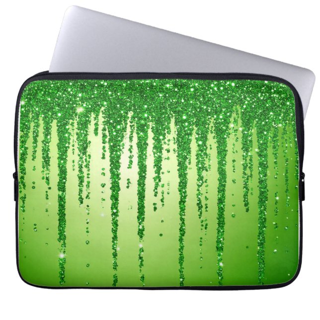 Grüner Glitter-Tropfenhintergrund mit Funkeln Laptopschutzhülle (Vorderseite)