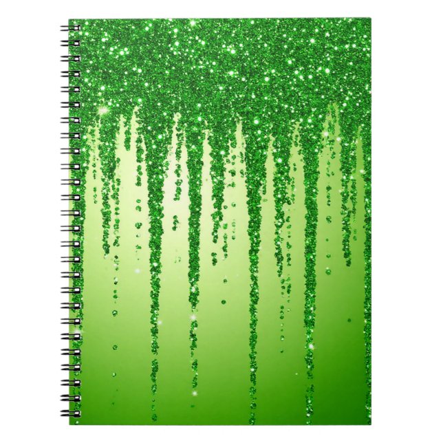 Grüner Glitter-Tropfenhintergrund mit Funkeln Notizblock (Vorderseite)