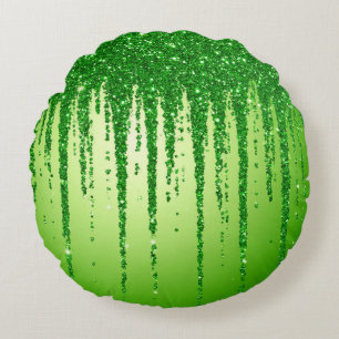 Grüner Glitter-Tropfenhintergrund mit Funkeln Rundes Kissen