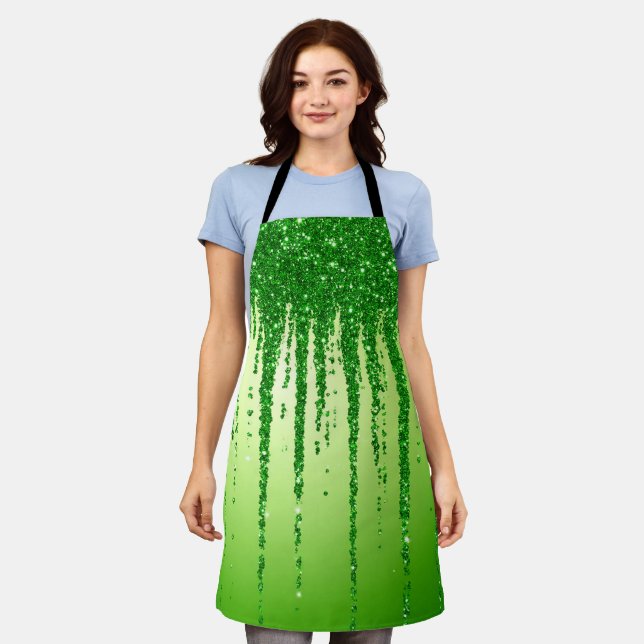 Grüner Glitter-Tropfenhintergrund mit Funkeln Schürze (Getragen)