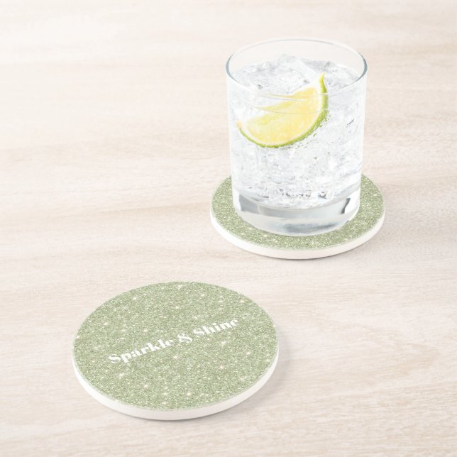 Grüner Glitterfunkel Getränkeuntersetzer (Seite)